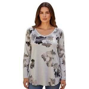 Pure Jill‎ Gray Floral Blouse Pattern Round Neck Womens Lightweight Medium
